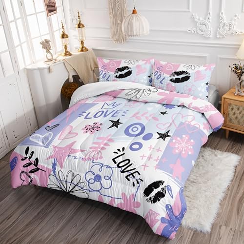 Kids Comforter Set with Cute Doodles Printed Pattern