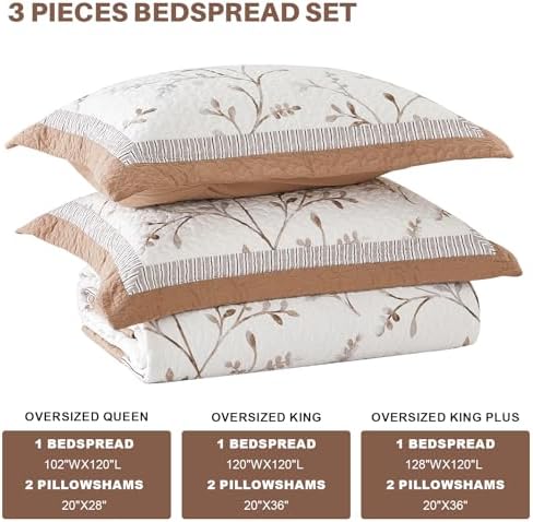 Oversized Cotton Bedspread Set Reversible Botanical Pattern