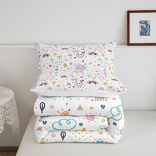 Homewish Rainbow Comforter Set 3Pcs Kids Girls Floral Bedding