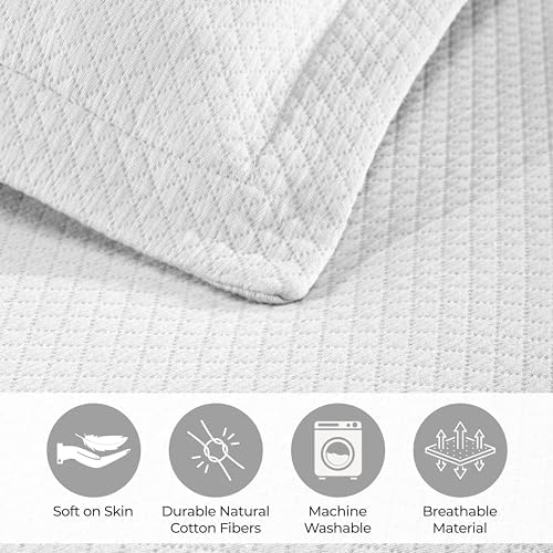 Superior 3 Piece Solitaire Cotton Bedspread Set Full White 1