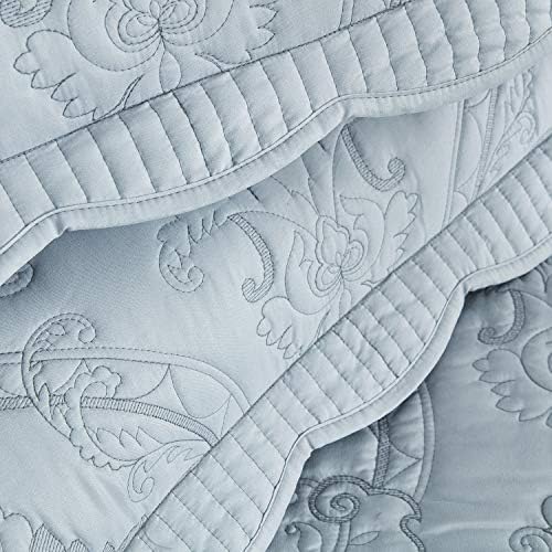 CHIXIN Oversized Bedspread Set - King Size Light Grey Damask Paisley Pattern