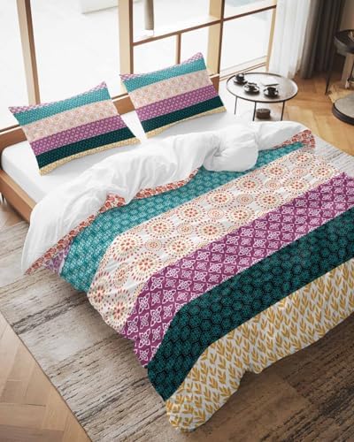 ZOE GARDEN Boho Stripe Queen Duvet Cover Set 3 Piece