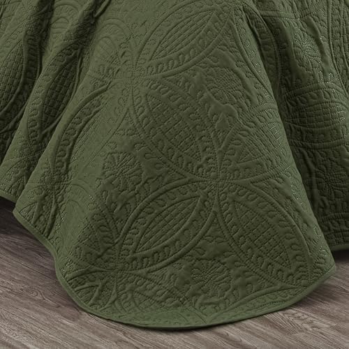 Chezmoi Austin 3-Piece Oversized Bedspread Set King Cypress Green 1