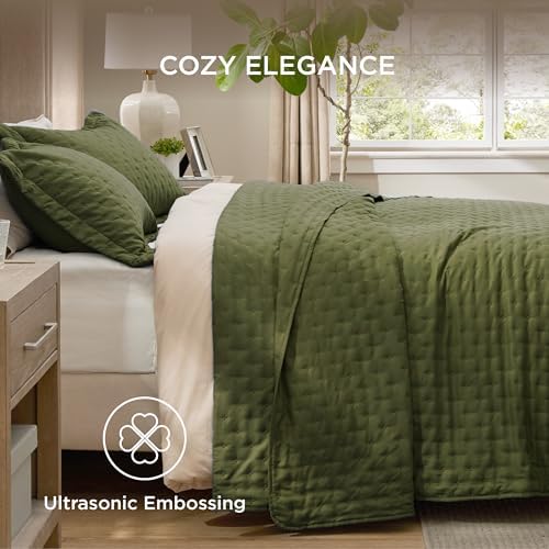Bedsure King Quilt Set - Ultra Soft Olive Green Bedspread