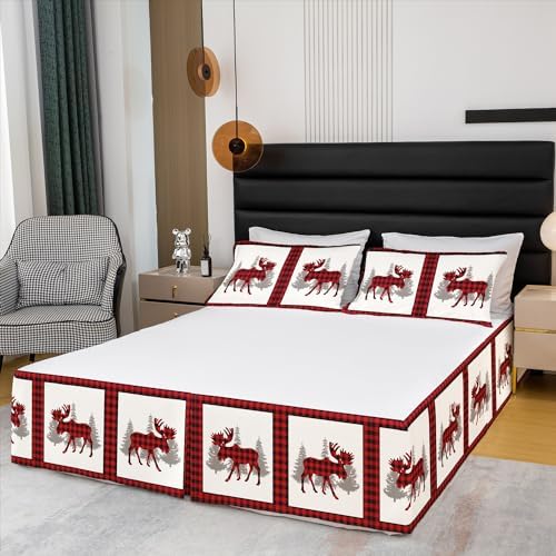 Feelyou Christmas Moose Bed Skirt King Size 15 Inch Drop