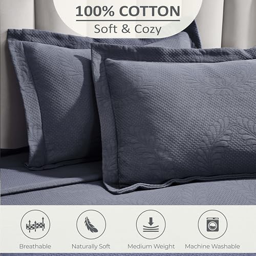 Superior 3 Piece Cotton Bedspread Set Denim Blue