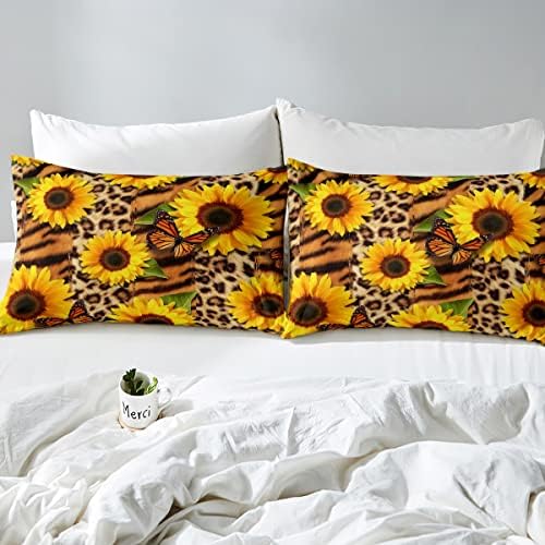 Manfei Brown Leopard Print Queen Sheet Set 4pcs
