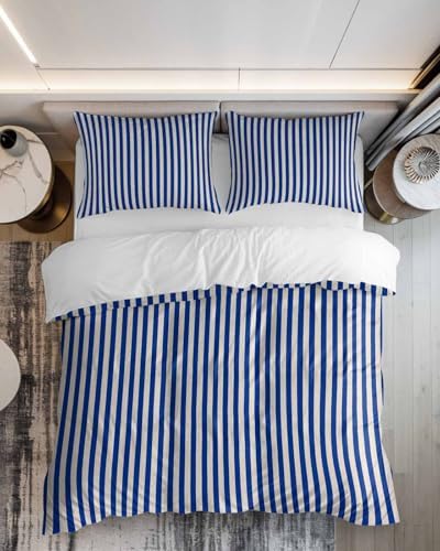Dark Blue Striped Duvet Cover Set 3 Pieces