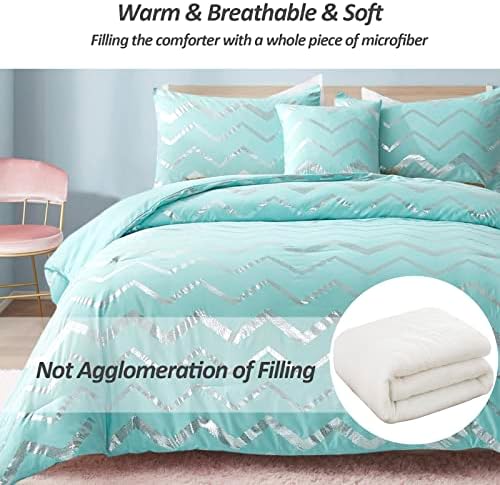 Menghomeus Aqua Comforter Set King Metallic Teal and Silver 1