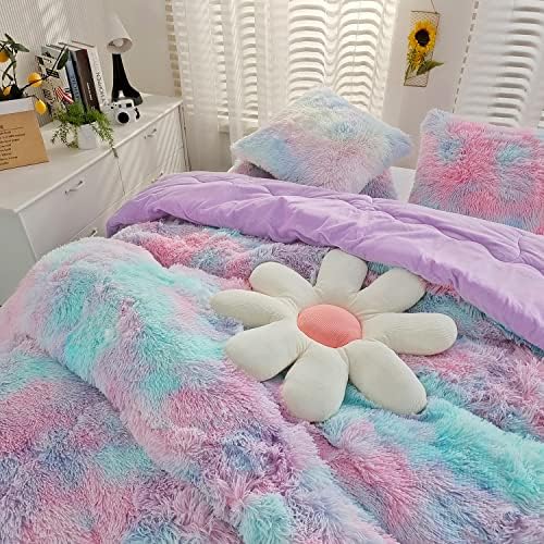Kids Girls Faux Fur Queen Comforter Set 3PC