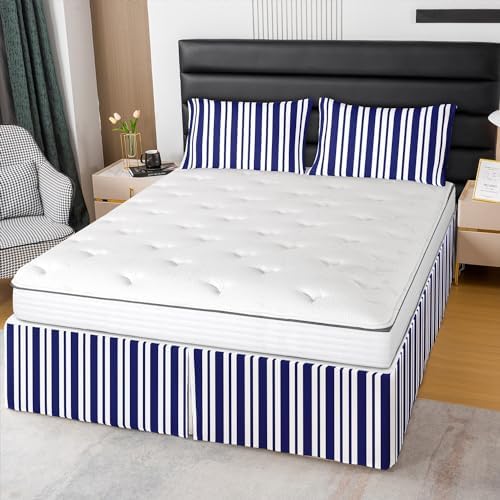 Feelyou Blue White Stripe King Size Bed Skirt 1