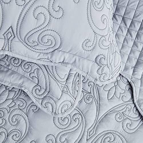 CHIXIN Full Size Bedspread Set - Damask Paisley Pattern 4-Piece Reversible