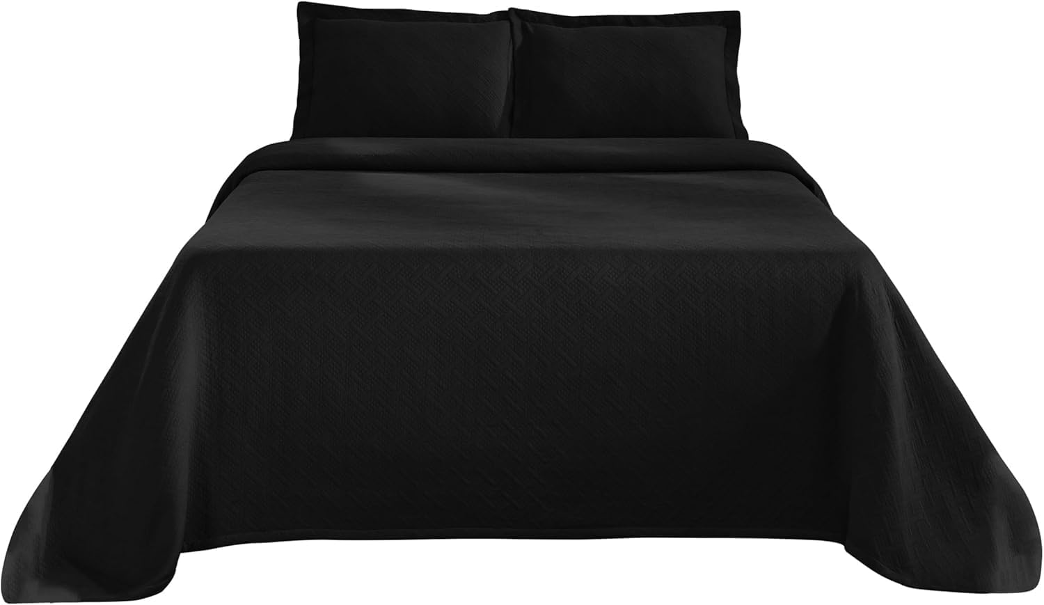 Superior 3 Piece Basketweave Cotton Bedspread Set Full Black