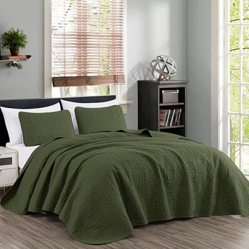 Chezmoi Austin 3-Piece Oversized Bedspread Set King Cypress Green 1