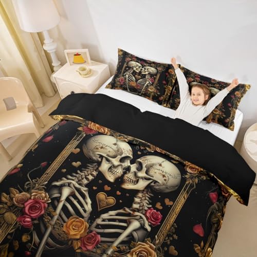 Manfei Couple Skeleton Duvet Cover Set Queen Size