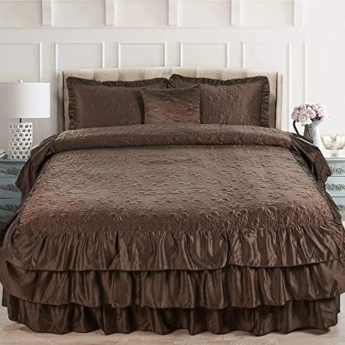 Home Soft Things 4 Piece Matte Satin Bedspread Set Chocolate