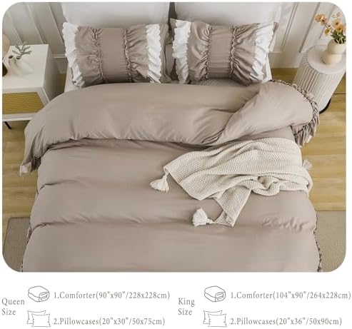 Herside Taupe Ruffle Comforter Set King Size 1