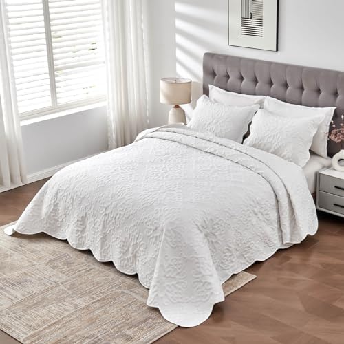 Kingnex King Size Bedspread Set 3 Pieces White