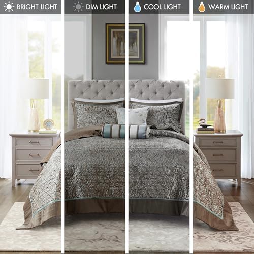 Madison Park Aubrey Reversible Quilted Bedspread Set Queen Blue 5 Piece