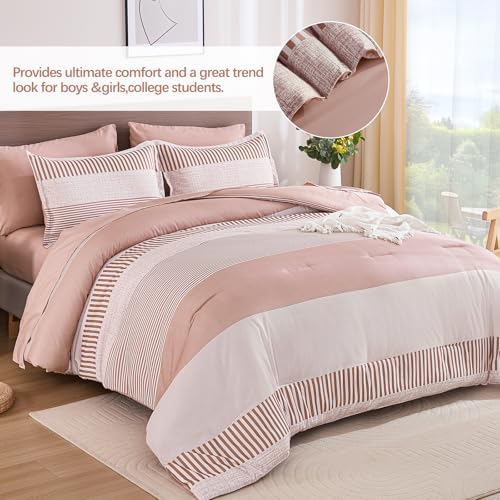 Pink Comforter Set Queen Size Striped Bedding