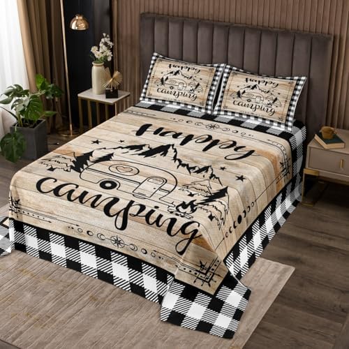 Erosebridal Happy Camping Queen Quilt Set