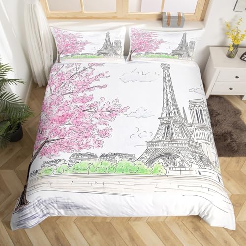 jejeloiu Paris Themed Duvet Cover Set