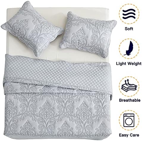 CHIXIN Full Size Bedspread Set - Damask Paisley Pattern 4-Piece Reversible