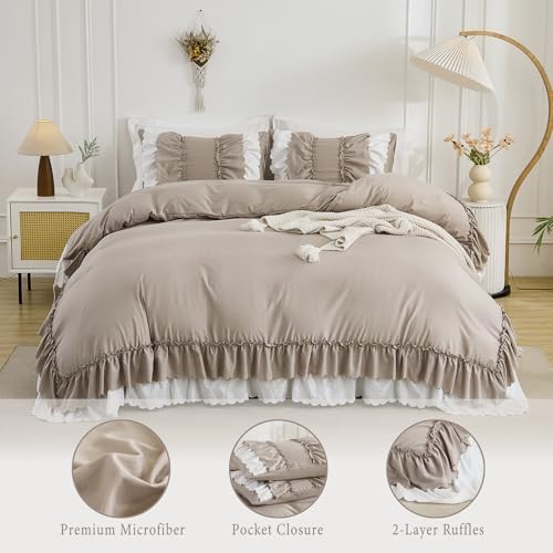 Herside Taupe Ruffle Comforter Set King Size 1
