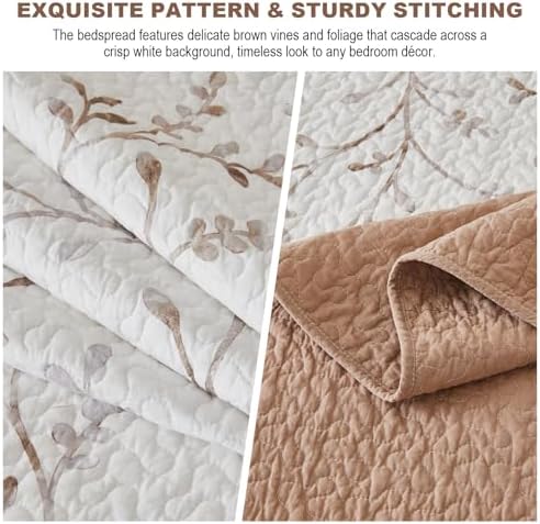Oversized Cotton Bedspread Set Reversible Botanical Pattern