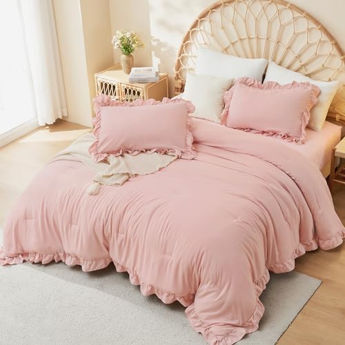Litanika Blush Pink Ruffle Comforter Set 3 Piece