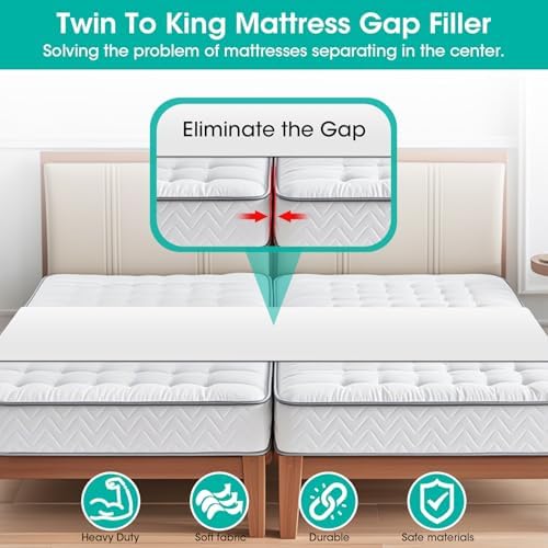 Twin to King Bed Bridge Converter with Metal Buckles and Straps - White