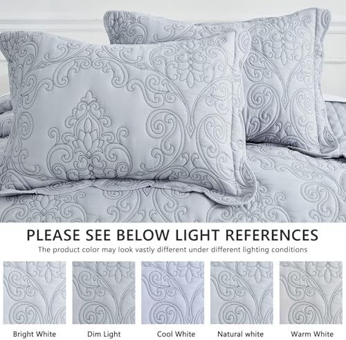 CHIXIN Full Size Bedspread Set - Damask Paisley Pattern 4-Piece Reversible