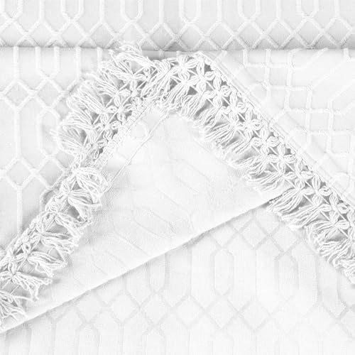 Superior Remi Cotton Blend Bedspread Set 2 Piece Geometric Fringe White