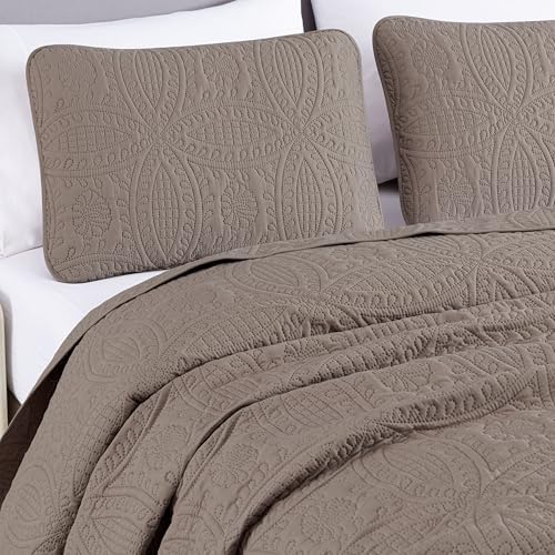 Chezmoi Austin 3-Piece Bedspread Set Queen Taupe