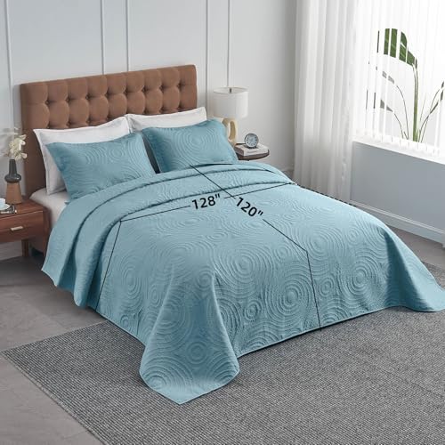 Oversized King Bedspread Set 128x120 Blue