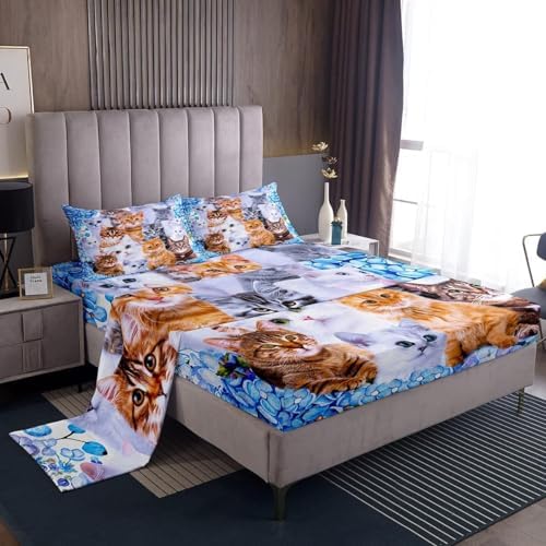 Feelyou Kids Cat Bedding Fitted Sheet Set