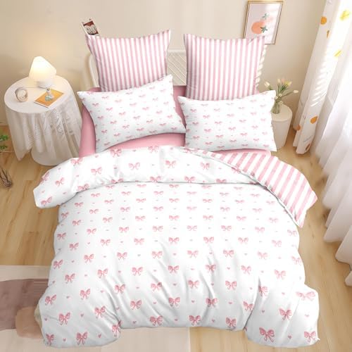 Sedefen Bow Comforter Set Queen Size Pink Striped