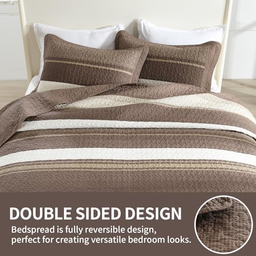 SahSahCasa Queen Bedspread Set 120x102 3pc Beige Dark Brown
