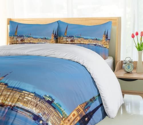 Ambesonne European Duvet Cover Set - Old Town Baroque Print Twin Size