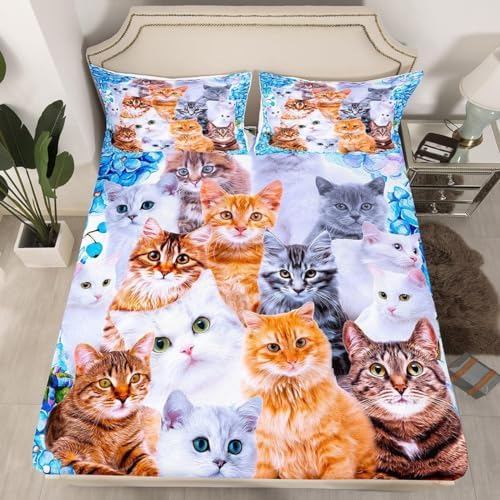 Feelyou Kids Cat Bedding Fitted Sheet Set