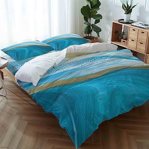 LooPoP 4PCS California King Duvet Cover Set Blue Ombre Marble Gradient