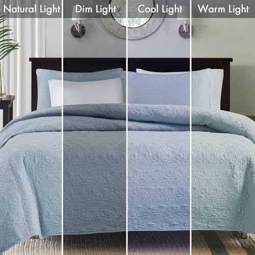 Madison Park Quebec Quilt Set Dusty Blue 3 Piece
