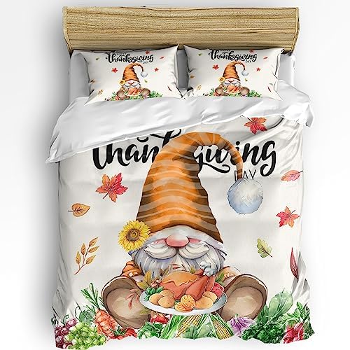 ZOE GARDEN Turkey Day Queen Duvet Cover Set with Zipper and Tiers