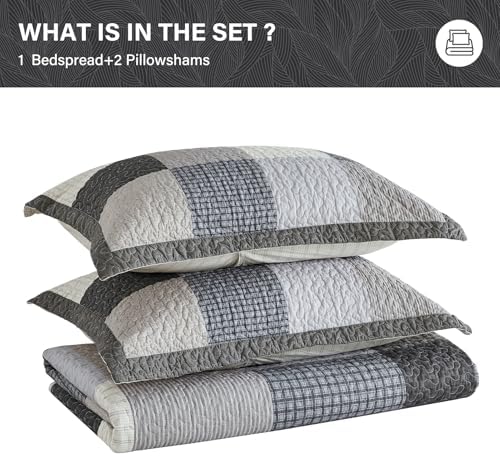 SahSahCasa 120x102 100 Cotton Oversized Queen Quilt Bedspread Set Gray 1