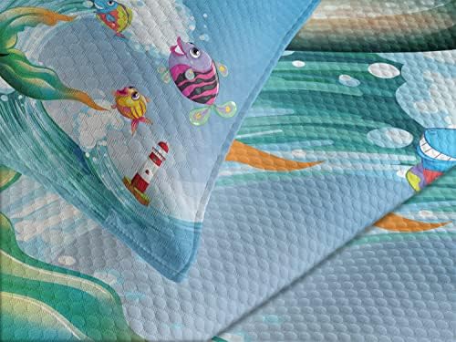 Ambesonne Mermaid Bedspread Set - White Grey 3 Piece King Size