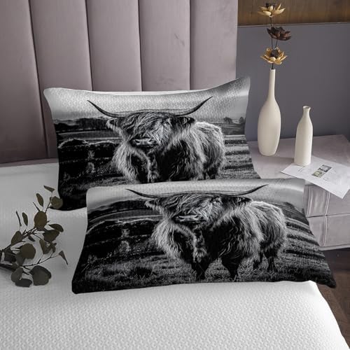 Highland Cow Bedspread King Size Grey Bull Quilt Set