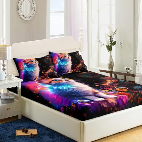 Cute Kawaii Cat Fitted Sheet Set 3Pcs