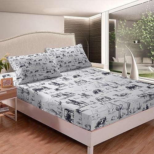 Feelyou Western Queen Size Bed Sheet Set with 3D Print Design