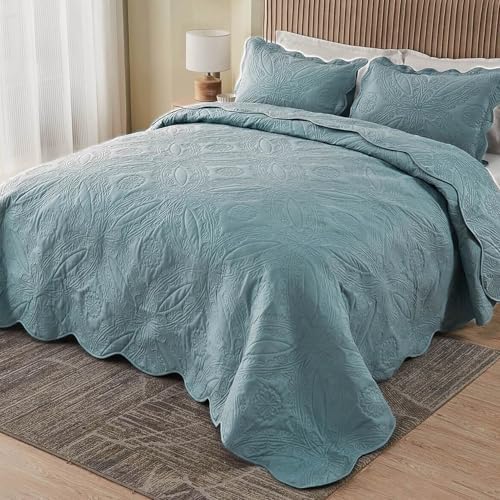 Kingnex Oversized Cal King Bedspread Set 3 Pieces Blue