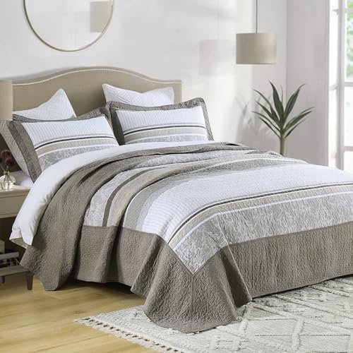DDUOXIN 3 Piece King Bedspread Set - 120x120 Cotton Quilt with Pillow Shams